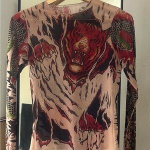 Fierce Tiger and Dragons Graphic Long Sleeve Top